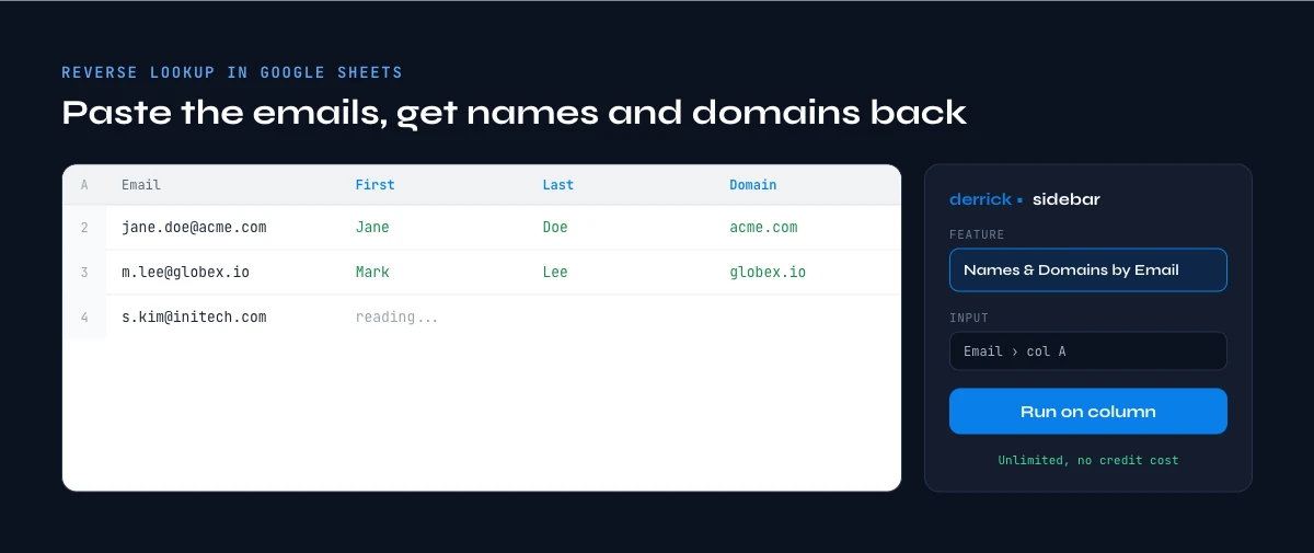 find company from email in Google Sheets