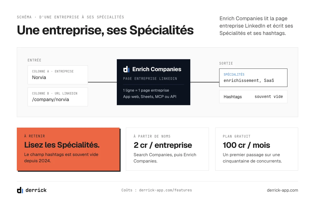 Extraire les hashtags d'entreprise LinkedIn et les Spécialités avec Enrich Companies