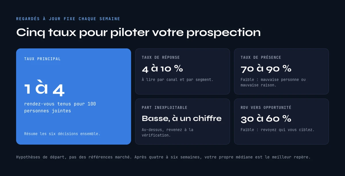 Prospection commerciale B2B efficace : cinq taux pour piloter