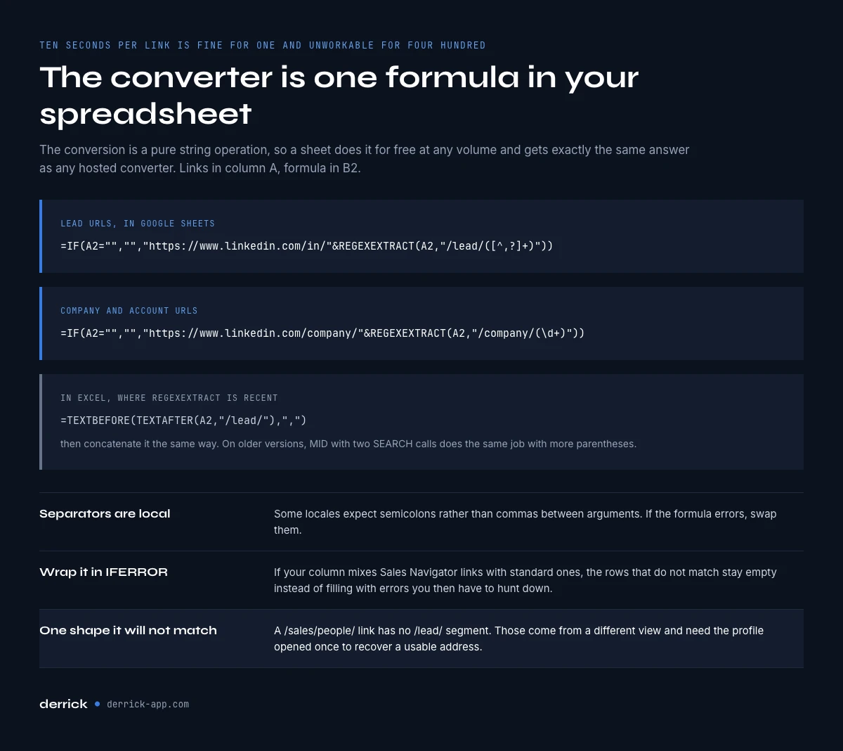 A Sales Navigator URL converter built as a spreadsheet formula