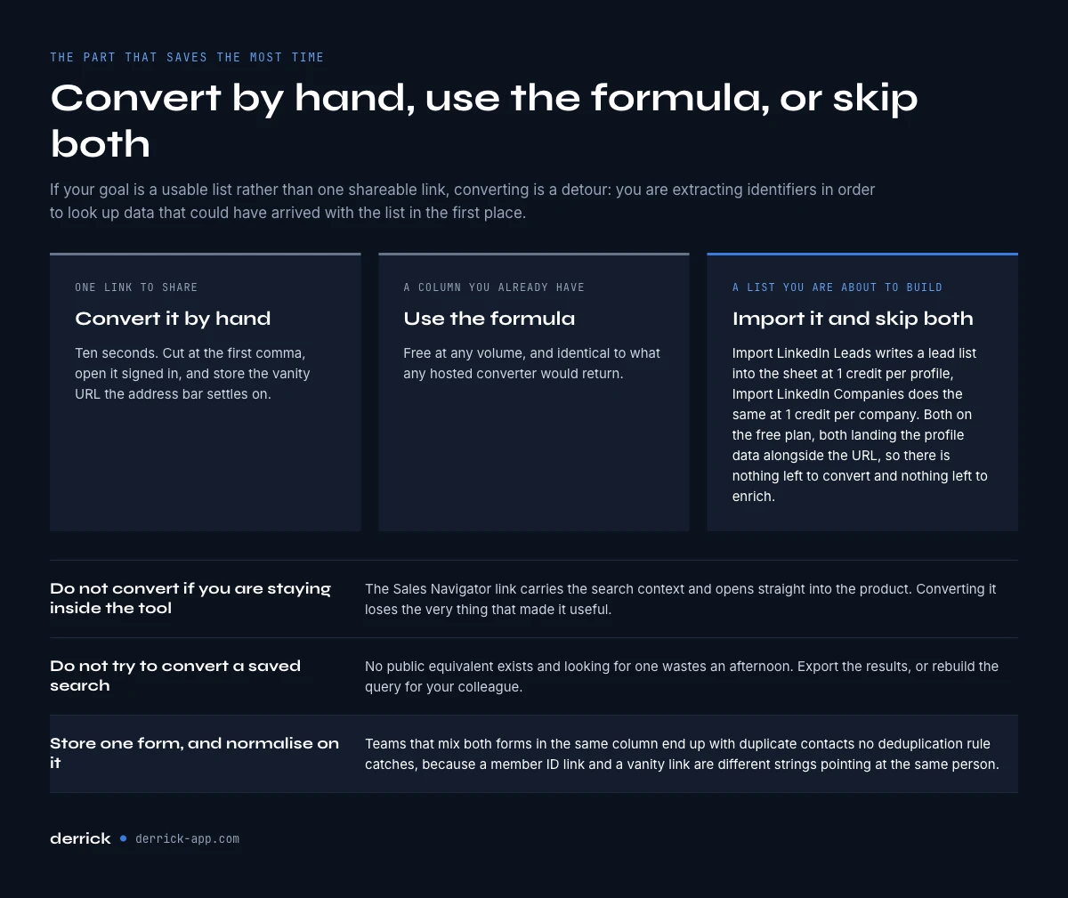 When to convert a Sales Navigator URL and when to import instead